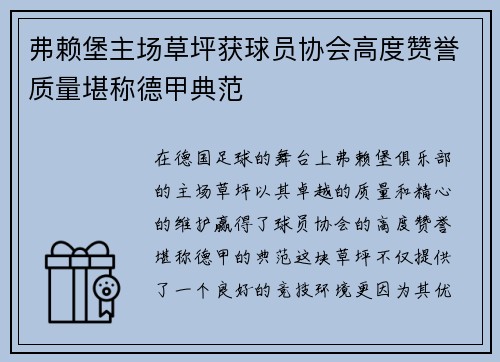 弗赖堡主场草坪获球员协会高度赞誉质量堪称德甲典范 弗赖堡主场草坪获球员协会高度赞誉质量堪称德甲典范